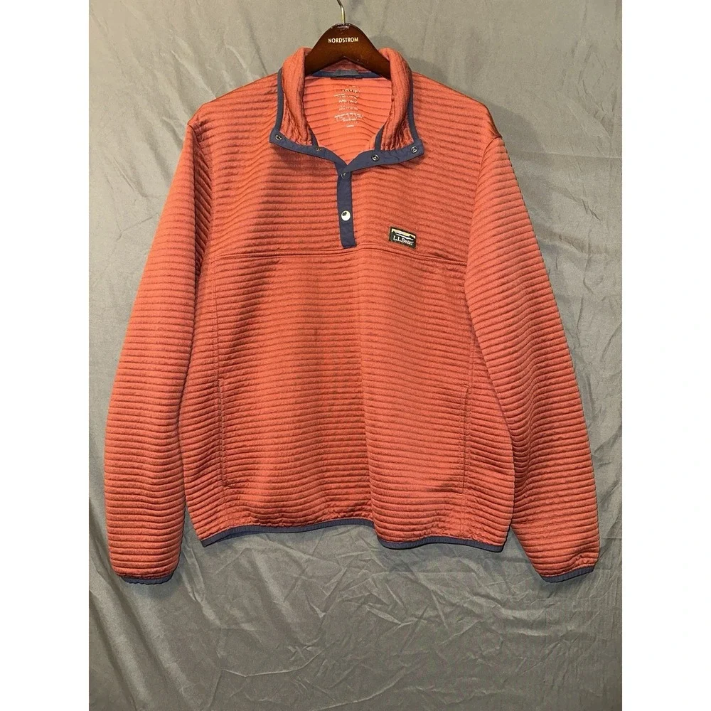 LL Bean Jacket Mens XXL Orange Airlight Knit Pullover Quilted Snap‎ T Outdoor